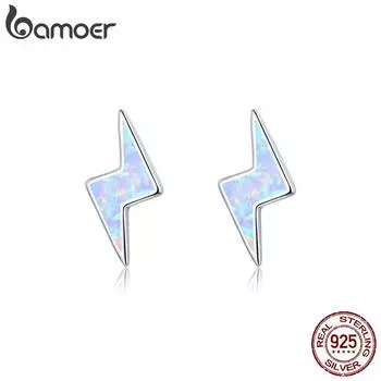 Серьги-гвоздики BAMOER Flash Lightning, стерлинговое серебро 925 пробы, ювелирные изделия с опалом для девочек, Pendientes Brincos Earring