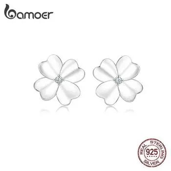 Серьги-гвоздики Bamoer Flower Clover, стерлинговое серебро 925 пробы, ювелирные изделия, подарки, противоаллергические заколки для ушей для девочек