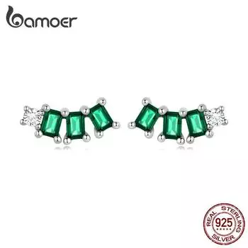 Серьги-гвоздики BAMOER из стерлингового серебра 925 пробы с зеленым цирконом, серьги-гвоздики с драгоценными камнями для женщин, нежный подарок на день рождения