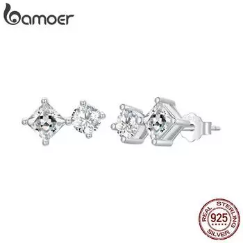 Серьги-гвоздики BAMOER из стерлингового серебра 925 пробы с платиновым покрытием, маленькие простые гипоаллергенные повседневные украшения ручной работы 925 silver