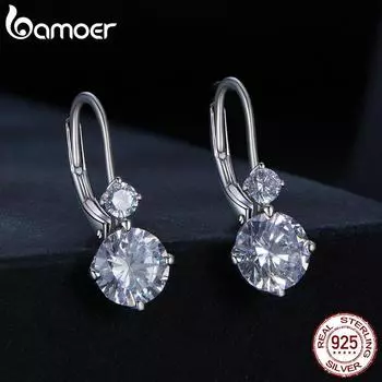 Серьги-гвоздики BAMOER из стерлингового серебра 925 пробы с муассанитом, серьги-подвески для женщин, свадебные украшения, подарок на помолвку 925 silver