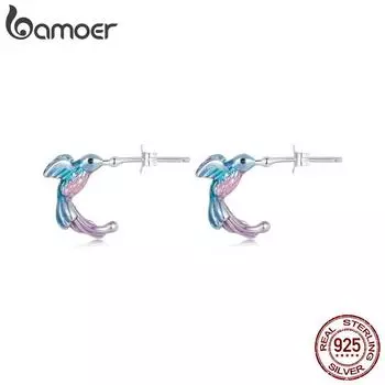 Серьги-гвоздики BAMOER из стерлингового серебра 925 пробы с изображением зимородка, гипоаллергенные очаровательные ювелирные изделия, подарочные серьги для женщин и девочек BSE997