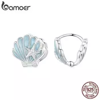 Серьги-гвоздики BAMOER из стерлингового серебра 925 пробы с инкрустацией зеленым цирконием, гипоаллергенные серьги для женщин, ювелирные изделия серии Ocean BSE1011