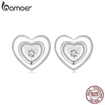 Серьги-гвоздики BAMOER из стерлингового серебра 925 пробы с сердцем и звездами, специальные и стильные минималистичные женские ювелирные украшения 8mm
