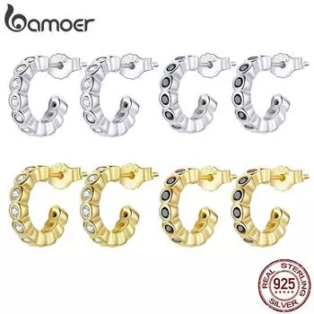 Серьги-гвоздики BAMOER из стерлингового серебра 925 пробы с блестящим цирконием и кристаллами, обручи для ушей для женщин, модные украшения B