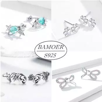 Серьги-гвоздики Bamoer, оригинальный дизайн, стерлинговое серебро 925 пробы, индивидуальные серьги, ювелирные изделия для женщин A