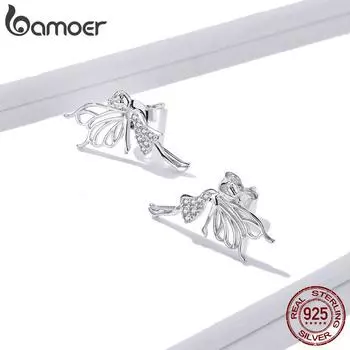 Серьги-гвоздики BAMOER «Танцующая фея с крыльями», ювелирные изделия из серебра 925 пробы для женщин, гипоаллергенные заколки для ушей Earring