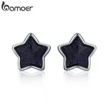 Серьги-гвоздики BAMOER, винтажные серьги-гвоздики с ночным небом, звездами и авантюрином, маленькие серьги для женщин, свадебные роскошные ювелирные изделия