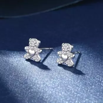 Серьги-гвоздики Bear Love, женские, серебряные, темпераментные, универсальные серьги S999, маленькие, свежие, милые, мультяшные, с бриллиантами 99