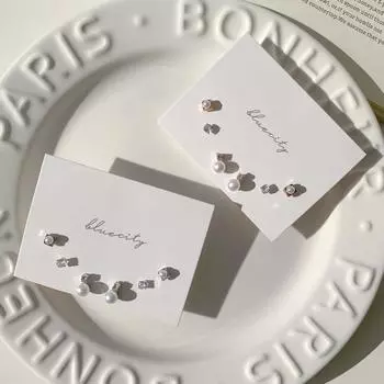 Серьги-гвоздики Blue City Loon Mini с жемчужным шариком и кубиками, 2 цвета