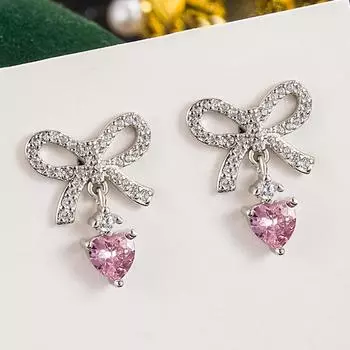 Серьги-гвоздики Bow Love, корейский нишевый дизайн, ощущение свежести и милой девушки, украшения для ушей в форме сердца