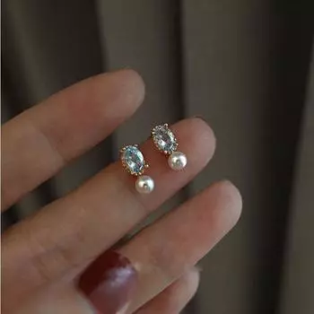 Серьги-гвоздики Breeze Coast S925 из стерлингового серебра с покрытием из 14-каратного золота с топазом и жемчугом, женские легкие роскошные серьги во французском стиле в стиле меньшинств 925