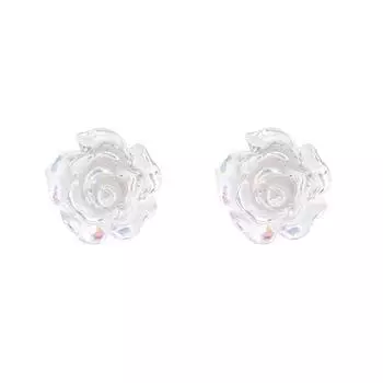Серьги-гвоздики Caiguang Camellia Xiaohongshu Same Creative Korean Temperament Sweet Exquisite Transparent Rose Flower Earrings copper (with ear plugs)