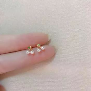 Серьги-гвоздики Cherry, женские маленькие серьги-фрукты, простые серьги для спокойного сна, простые повседневные безделушки золотой