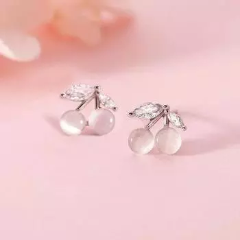 Серьги-гвоздики Cherry, женские простые серьги Niche Design Sense Pink Opal Fruit Earrings Summer