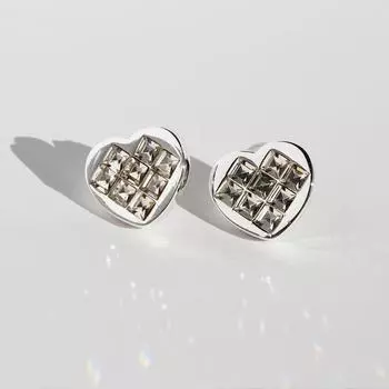 Серьги-гвоздики Cool Senior Sense Silver Sugar Cube Zircon Love, женственность, холодный ветер, персиковые сердечки, серьги 782