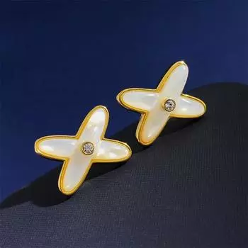 Серьги-гвоздики Cross Stud Ins Personality Versatile Single Diamond Letter X White Fritillary