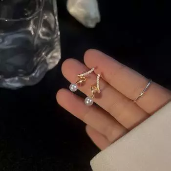 Серьги-гвоздики Curve Zircon, женские, простые, легкие, роскошные, летние, нишевого дизайна, серьги Sense Flash с имитацией бриллиантов и жемчуга, спиральные серьги