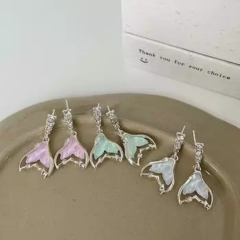 Серьги-гвоздики Design Sense Flash Diamond Colorful Fishtail, женские, нежные, сладкие, изящные, милые, модные, индивидуальные, универсальные серьги