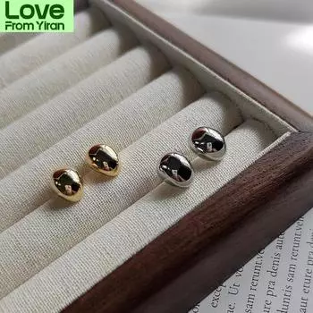 Серьги-гвоздики, дизайн для женского меньшинства, легкая роскошь, корейская простая игла из серебра S925, новые серьги Bean, серьги золотистый
