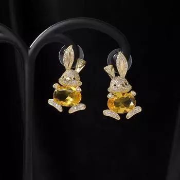 Серьги-гвоздики для девочек, желтые серьги-гвоздики с кубическим цирконием, темпераментные массивные серьги-пусеты, ювелирные изделия люксового бренда