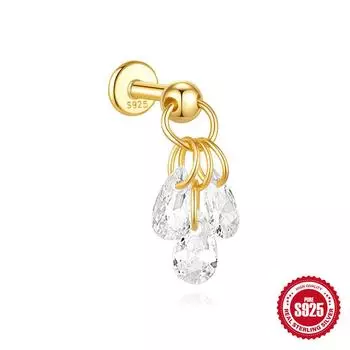 Серьги-гвоздики для ежедневного ношения из стерлингового серебра 925 пробы с каплями воды и бриллиантами в форме спирали для прокола хряща, цветные привлекающие внимание серьги