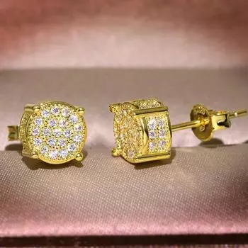 Серьги-гвоздики для мужчин и женщин, золотые панк-ювелирные изделия с цирконием, аксессуары для рэперов в стиле хип-хоп, уличная культура, ювелирные изделия golden