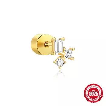 Серьги-гвоздики для пирсинга хряща из стерлингового серебра 925 пробы, универсальные, геометрические, с бриллиантами, спиральные, с толстым дном, с плоской задней частью, женские