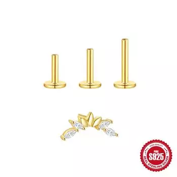 Серьги-гвоздики для пирсинга хряща из стерлингового серебра S925 с бриллиантами в форме лотоса, спиральные, многоразмерные, 5/6/8 мм