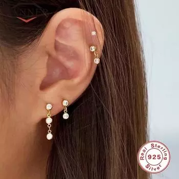 Серьги-гвоздики для пирсинга хряща из стерлингового серебра 925 пробы с кристаллами и цирконами для женщин, женские серьги, ювелирные украшения