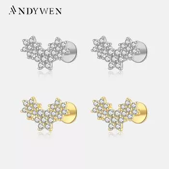 Серьги-гвоздики для пирсинга из 100% стерлингового серебра 925 пробы с золотым цветком, 2023, клипсы, роскошные ювелирные украшения на плате M