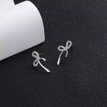 Серьги-гвоздики для пирсинга из стерлингового серебра 925 пробы с цирконием и бантом для женщин и девочек, украшения на свадьбу и день рождения Pendientes Eh1653