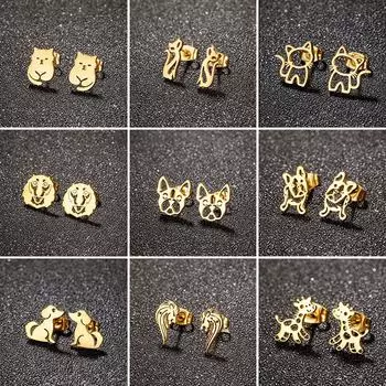 Серьги-гвоздики для пирсинга козелка из нержавеющей стали с французским бульдогом и собакой для женщин и девочек, новинка, ювелирные изделия в стиле аниме, оптом, для домашних животных silver color
