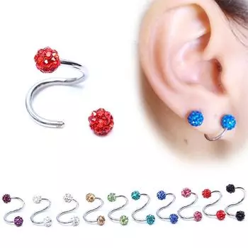 Серьги-гвоздики для ушей, кристаллическая спираль, женские 1 шт., пирсинг для хрящей, 16 г, хит продаж, хирургическая сталь, блестящие аксессуары для пирсинга