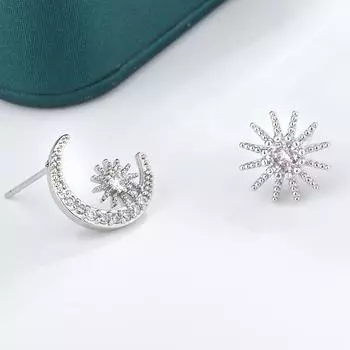 Серьги-гвоздики для женщин, креативные асимметричные серьги со звездами и луной из циркония, модный подарок на годовщину, ювелирные изделия высокого качества золотой