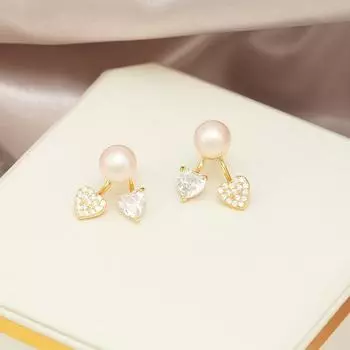 Серьги-гвоздики Double Love Simple Pink Pearl, легкие, роскошные, летние, универсальные, женские серьги 14k