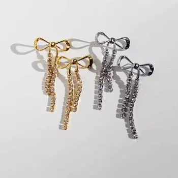 Серьги-гвоздики Dream Smart Diamond Chassel Bow с кисточками в стиле рококо Sweet Cool Girl Light Luxury College Style 579 золотой
