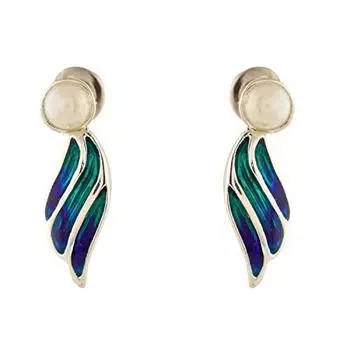 Серьги-гвоздики Estele с синим родиевым покрытием и оборкой из жемчуга