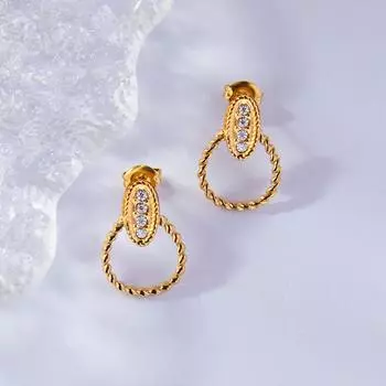 Серьги-гвоздики Fashion Temperament Design French Twist из циркония, ретро-геометрические серьги из титановой стали с золотым покрытием, не выцветающие серьги