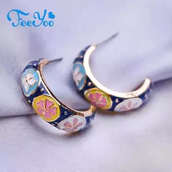 Серьги-гвоздики FEEYOO для женщин, популярные модные модные серьги с цветами, ювелирные изделия золотой