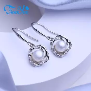 Серьги-гвоздики FEEYOO с натуральным пресноводным жемчугом для женщин и девочек, модные серьги-гвоздики с кубическим цирконием, милые цветочные серьги белый
