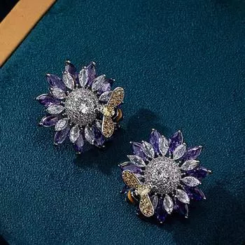 Серьги-гвоздики Flower Bee, креативный дизайн, серьги Sense Color Diamond Set, модные простые серьги Niche