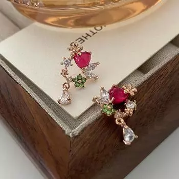 Серьги-гвоздики Flower Love Ankola Red Water Drop Серьги Light Luxury Exquise High Sense Китайский Новый год Цирконовые серьги для женщин