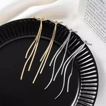 Серьги-гвоздики Foxanry для предотвращения аллергии, элегантные украшения, очаровательные женские модные элегантные цепочки с кисточками, геометрические свадебные аксессуары as Shown золотой