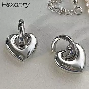 Серьги-гвоздики Foxanry для предотвращения аллергии для женщин, пар, новый модный креативный дизайн, ЛЮБОВЬ, сердце, ювелирные изделия на день рождения, подарки 8mm золотой