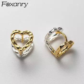 Серьги-гвоздики Foxanry для предотвращения аллергии серебряного цвета для женщин, модные креативные полые серьги с сердечками и геометрическими геометрическими украшениями ручной работы, вечерние украшения 9568 серебряный