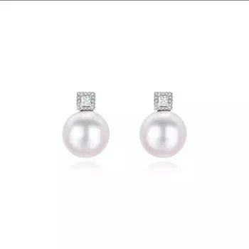 Серьги-гвоздики French Light Luxury Super Flash Zircon Pearl Light Bulb Серьги Simple Temperament Серьги Fashion Temperament Commuter Маленькие серьги-гвоздики