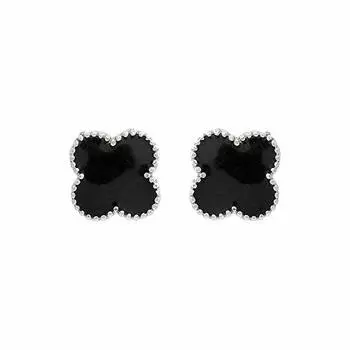 Серьги-гвоздики Gehena by Estele с черной эмалью родиевого тона для девочек