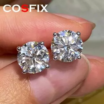 Серьги-гвоздики GRA Moissanite, стерлинговое серебро 925 пробы, лабораторный бриллиант, моссанит, серьги для женщин и мужчин, муассанит, 1 карат, 2 карата 0.2ct(3mm)x2pcs жёлтый/белый