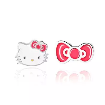 Серьги-гвоздики Hello Kitty, посеребренные серьги Sanrio с кристаллами для женщин, официально лицензированные ювелирные изделия Hello Kitty. , стерлинговое серебро, без драгоценных камней